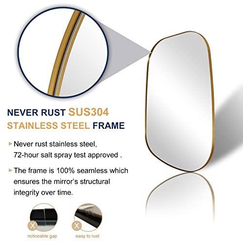 ANDY STAR Irregular Mirror Asymmetrical Mirror for Wall 24x36” Brushed Gold Bathroom Mirror, Modern Wall Mirror for Living Room Bathroom Vanity Framed Mirror Wavy Mirror 1” Deep Set Design