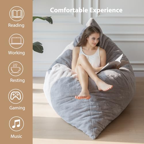 BYBYME 3 in 1 Bean Bag Chairs, Bean Bag Bed for Adults High-Density Foam Filling, Convertible Sofa Bed Faux Fur, Giant Bean Bag Chairs for Adults