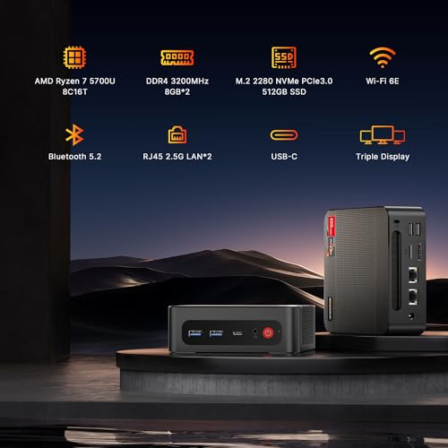 Mini Gaming PC P4, AMD Ryzen 7 5700U (8C/16T,up to 4.3GHz), Mini Computers DDR4 32GB RAM 1TB NVMe SSD, Mini PC Windows 11 Pro 4K@60Hz Triple Display/BT5.2/WiFi 6E/2.5G Dual LAN