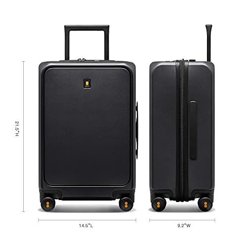 LEVEL8 Road Runner Pro Carry-On Luggage, 20” Lightweight PC Hardside Suitcase with Wheels, Spinner Trolley for Luggage with Front Compartment, Tsa Lock, Black