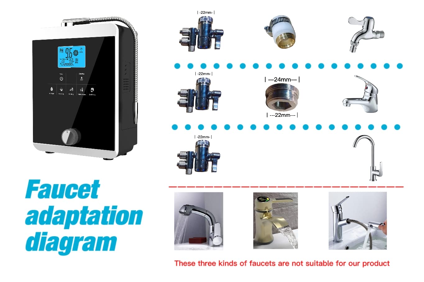 Water Ionizer and Water Purifier Machine,PH 3-11 Alkaline Acid Water Machine,Up to -800mV ORP, 8000 Liters Per Filter,11 Plate Electrode,Regulation Valve to Control PH and ORP/Auto-Cleaning