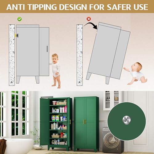 75.2" Tall Pantry Cabinet, Kitchen Pantry Storage Cabinets with 2 Door and 5 Adjustable Shelves, White Metal Pantry Storage Cabinet, Cupboard for Kitchen, Dining Room, Living Room and Bathroom