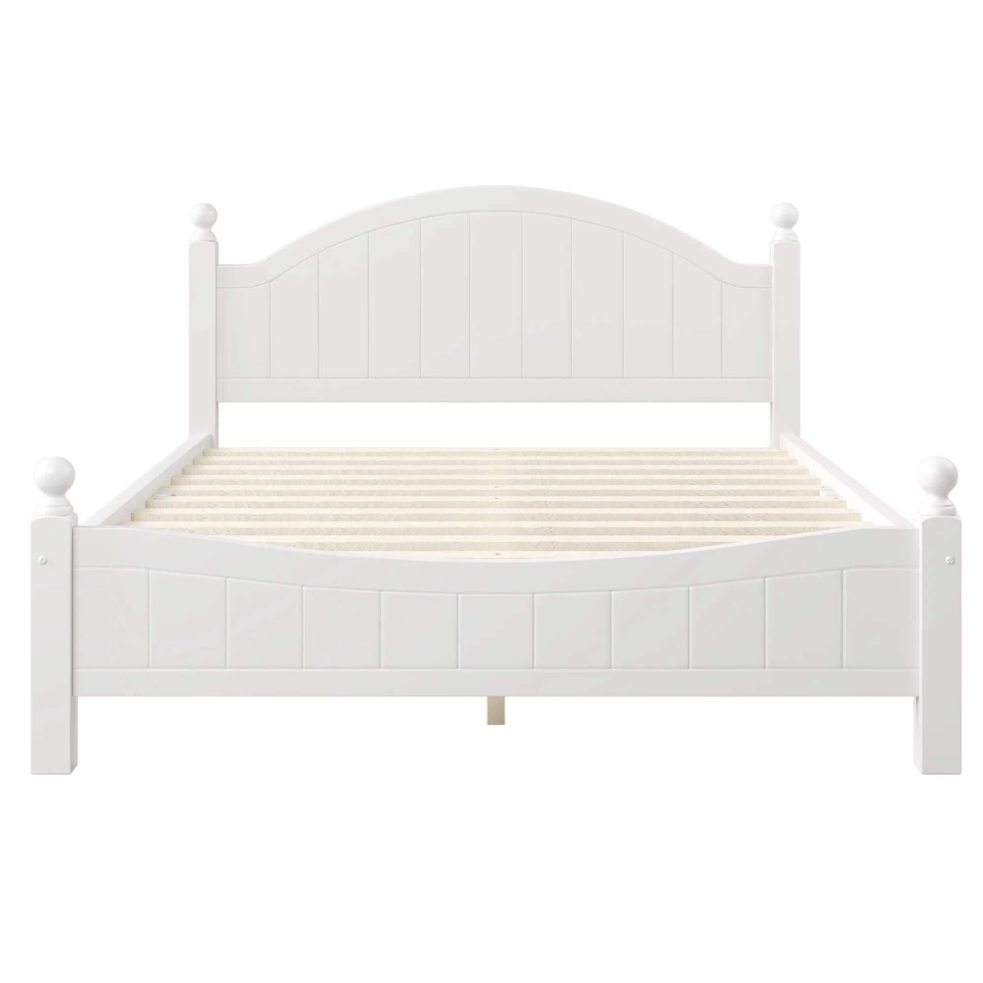 Paproos Queen Size Bed Frame, Solid Wood Platform Bed with Headboard and Footboard, No Box Spring Needed, White