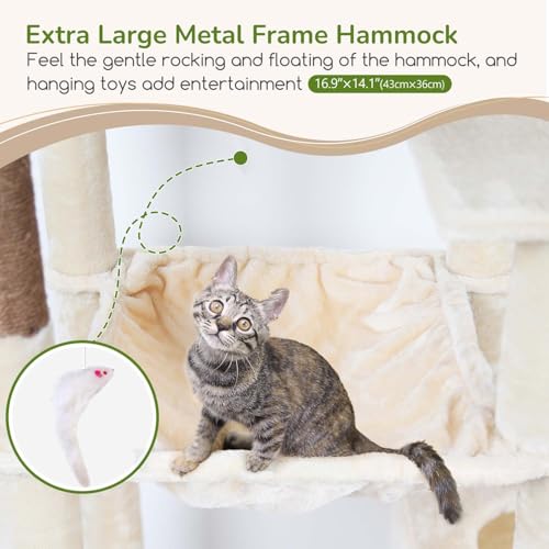 Globlazer Heavy Duty Cat Tree, 70 inch Sturdy Cat Tree for Indoor Cats Extra Large Cat Tower with Scratching Post, Hammock, Cat Condo for Adult Cats Kittens, F70 Pro, Light Grey