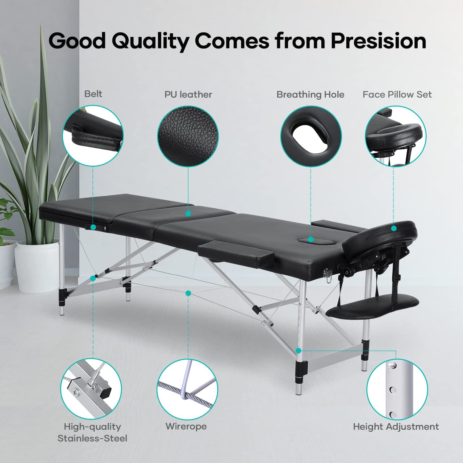 Careboda Professional Massage Table Portable Massage Bed, 3 Section Aluminum Foldable Spa Salon Bed, Comes with Carrying Case & Full Accessories