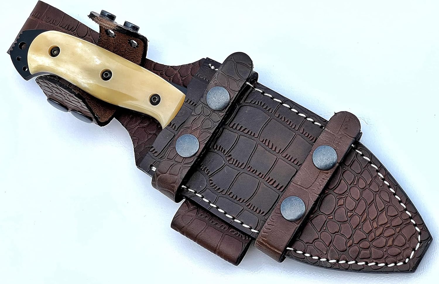 Ottoza Handmade 1095 Carbon Steel Bushcraft Knife & Bone Handle - Survival Knife - Camping Knife - Tactical Knife - Hunting Knife with Sheath Horizontal Carry Knife & Vertical Knife No:314