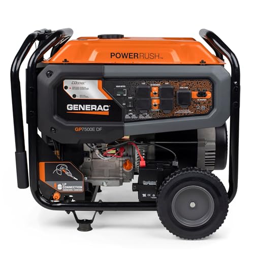 Generac 8,000-Watt Gas-Powered Portable Generator - Electric Start with COsense - PowerRush Advanced Technology - Reliable Power for Emergencies, Recreation, Home - 49 State Compliant - Orange/Black
