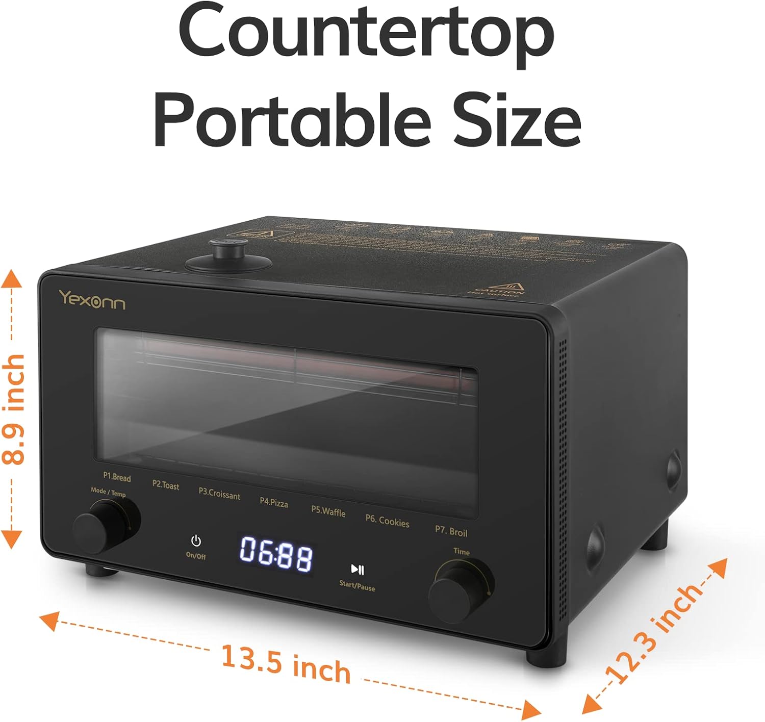 YEXONN 8-in-1 Convection Oven Countertop, Air Fryer Steam Toaster Oven 10L Graphite Black