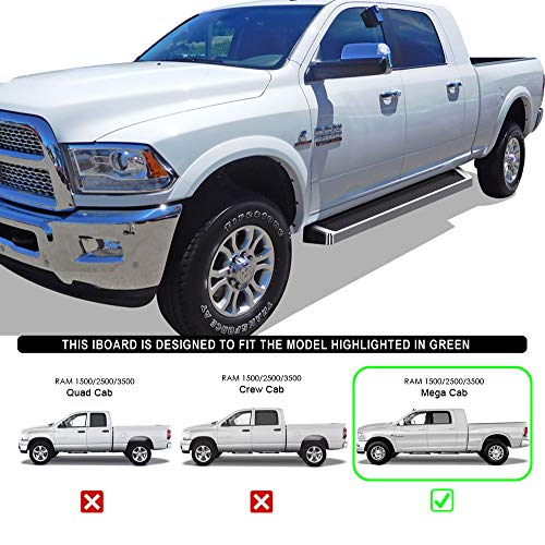 APS (304 Stainless Steel Polished 6in Wheel to Wheel Running Boards Side Bars Side Steps Compatible with Ram 2500 3500 2010-2024 Mega Cab 6.5ft Bed