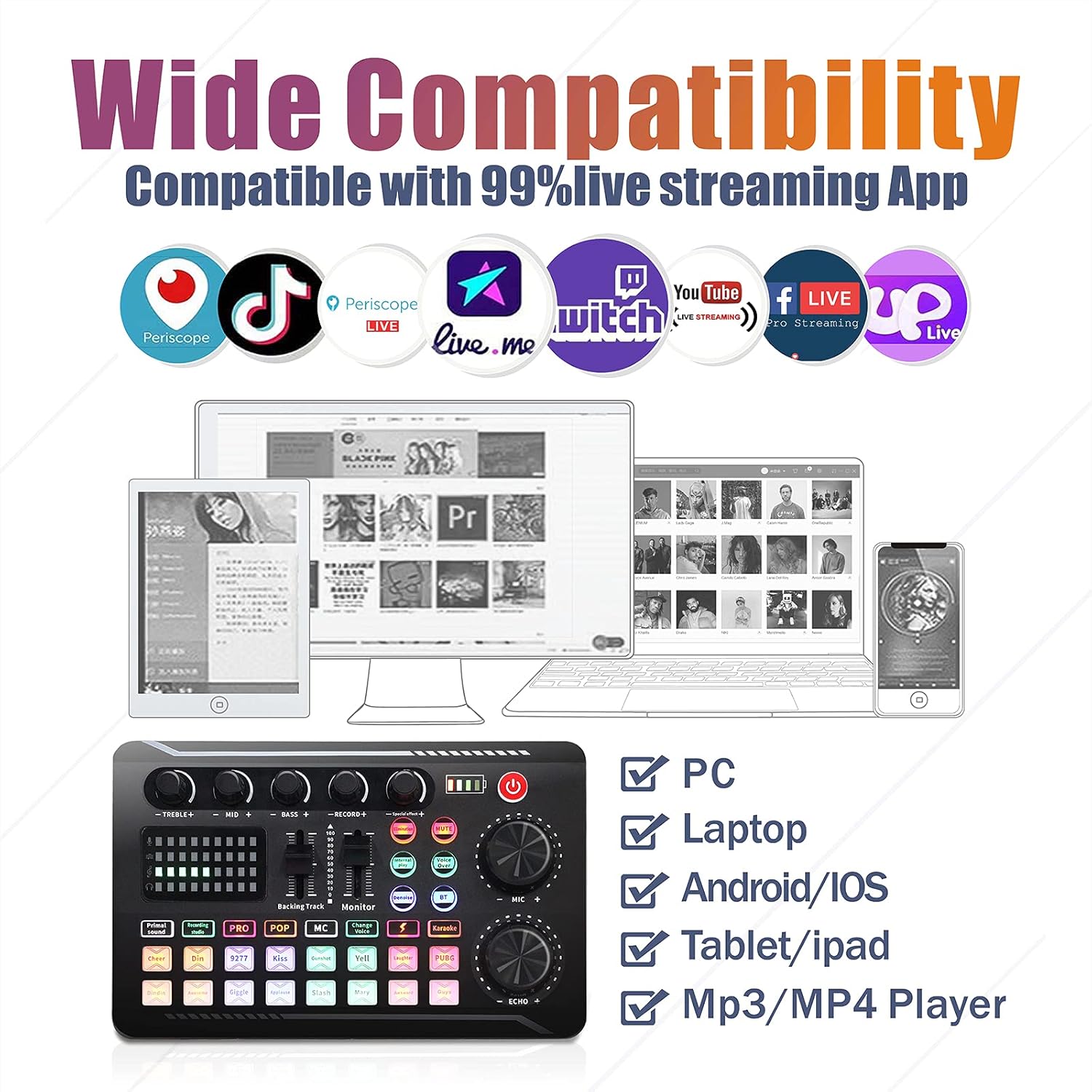 Podcast Equipment Bundle, Cardioid Pickup Podcast Microphone (120kHz/24 bit) and Professional Audio Mixer, Compatible with PC/Laptop/Smartphone, Prefect for Streaming/Podcasting/Gaming