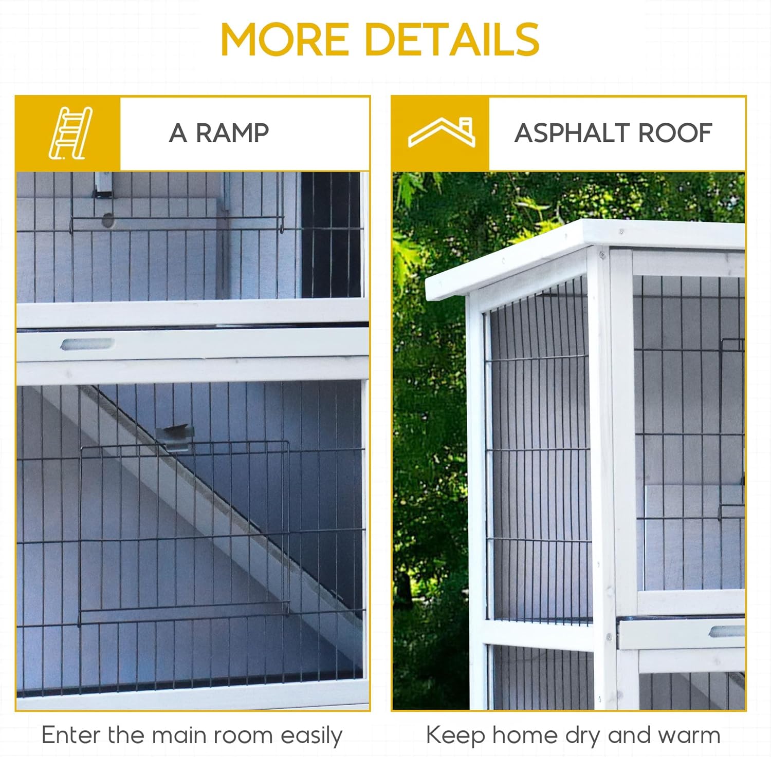 41" 2-Story Rabbit Hutch Outdoor, Large Rabbit Hutch, Rabbit Hutches Weatherproof, with 2 Removable No-Leak Trays, for Rabbit, Guinea Pig, Hedgehog, Chick, White