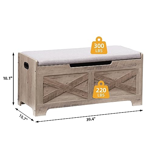 GAOMON Storage Chest, Storage Bench with Safety Hinge, Barn Style Storage Trunk, Wooden Entryway Bench, Shoe Bench, Large Storage Chest for Entryway, Bedroom, Living Room