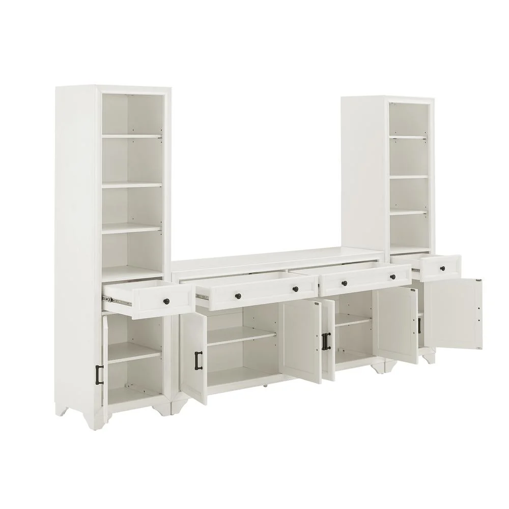 Crosley Furniture Tara 3PC Entertainment Center/Sideboard and Bookcases in White