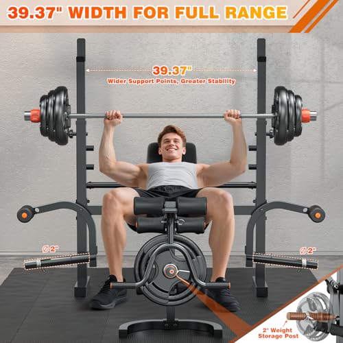 XDDIAS Weight Bench, 770LBS Bench Press Set with Leg Extension, 6 in 1 Olympic Weight Bench for Home Gym, Adjustable Workout Bench with Rack & Preacher Pad, Flat Incline Bench for Weight Lifting