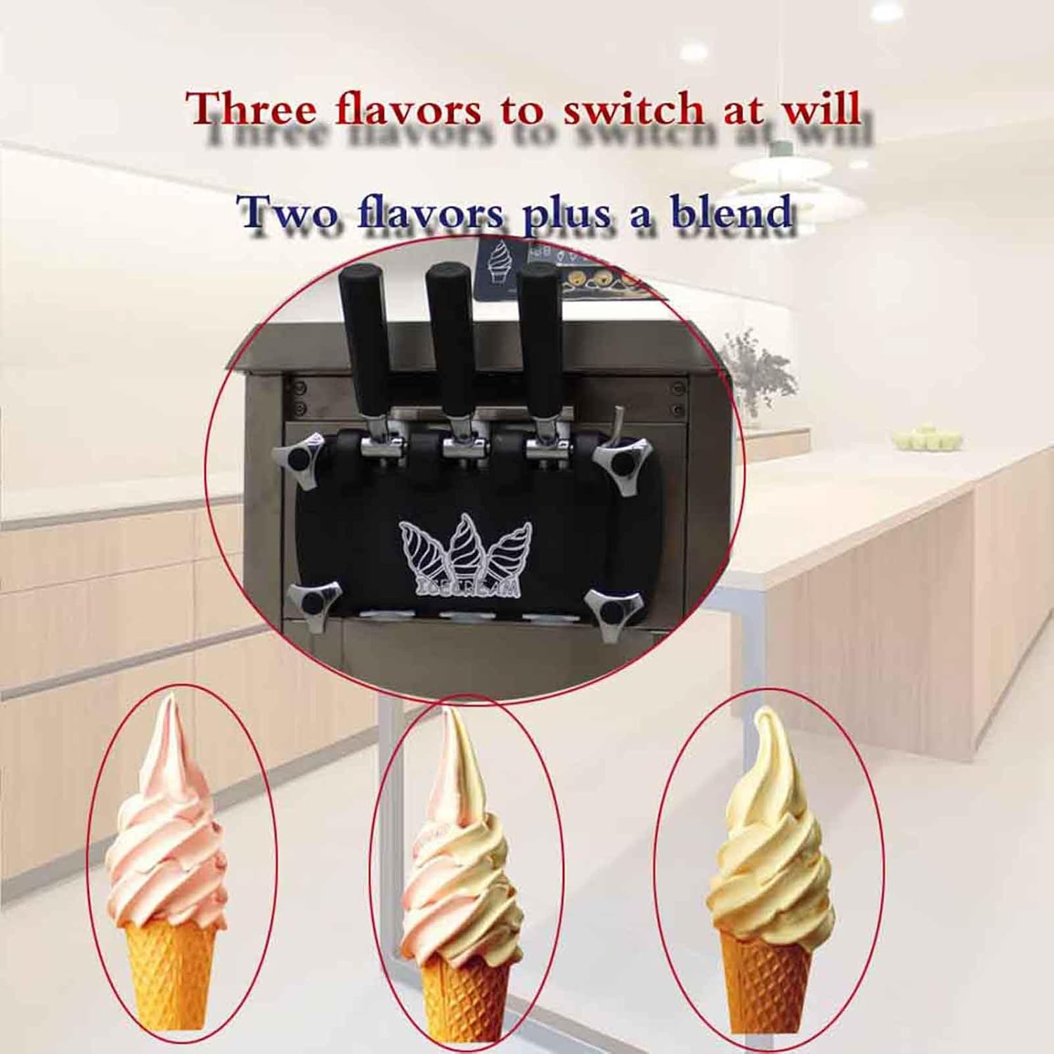 Soft Ice Cream Mahcine 3 Flavors Commercial Soft Ice Cream Maker Stainless Steel Soft Serve Ice Cream Machine Fruit Dessert Yogurt Ice Cream Maker 110V