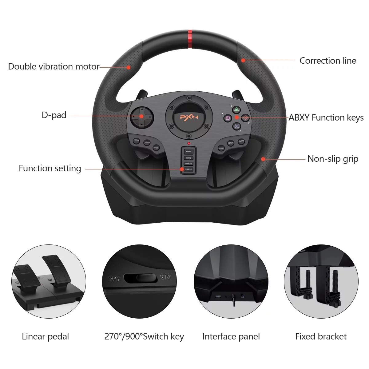 Xbox Steering Wheel,  PXN V900 270/900° PC Gaming Racing Wheels for Xbox Series X|S, PS4, Xbox One, PC, Nintendo Switch, Android TV