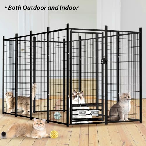Large Outside Dog Kennel,Outdoor Dog Run Enclosure 8'x4'x6' Dog Pen House with Roof Cover Heavy Duty Welded Wire Steel Dog Playpen Animal Fence Without Feeding Door