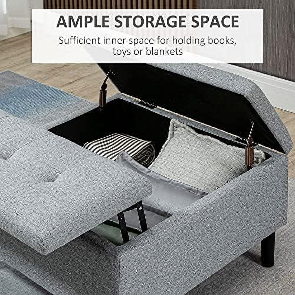 RUNFAYBIU 30" Square  Ottoman  Upholstered Ottoman Coffee Table with Lift Top  Button Tufted and Wood Legs  Accent Footstool for Living Room  Light Grey