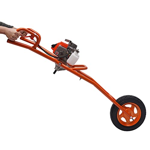63CC Post Hole Digger 3HP Gas Powered Earth Auger Borer Ground Drill Gasoline Earth Auger Wheelbarrow with 11" Bit for Fence Ground Drill Garden Tree Planting (Red)