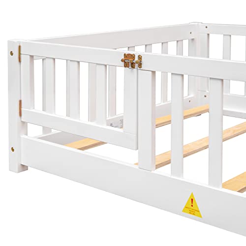 Toddler Floor Bed,Twin Size Floor Bed with Safety Guardrails and Slats, Wooden Floor Bed Frame Without Door, No Box Spring Needed,for Kids Girls & Boy Gray