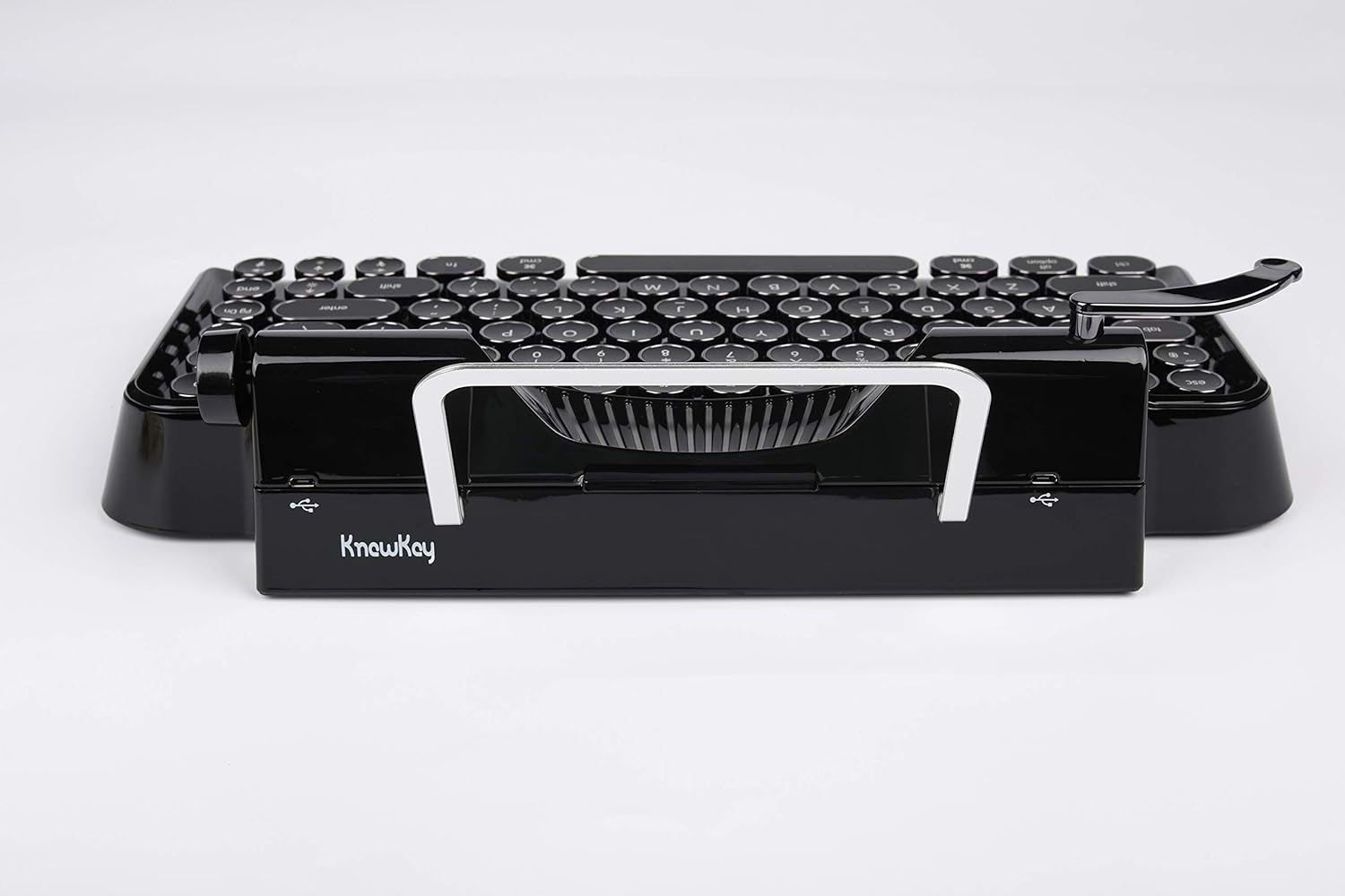 RYMEK Typewriter Style Mechanical Wired & Wireless Keyboard with Tablet Stand, Bluetooth Connection (All Black)
