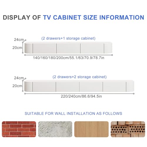 240CM Floating TV Stand Media Console Entertainment Center Wall Mounted TV Cabinet with Storage Modern Floating TV Unit Living Room TV Furnitur