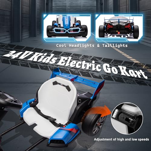 FORESEE 36V Licensed BMW Kids Electric Go Kart, Battery Powered Drift Kart w/Adjustable Seat, Ride On Toy for Big Kids Ages 6+, 8.6MPH Racing Go Cart w/600W Motor, LED Lights & Safety Belt, Black