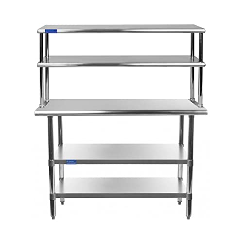 24" X 30" AmGood Stainless Steel Work Table | Commercial & Residential Kitchen Laundry Garage Utility Bench | NSF Metal Prep Table (24" x 30" Table + 2 Shelves + Overshelf)