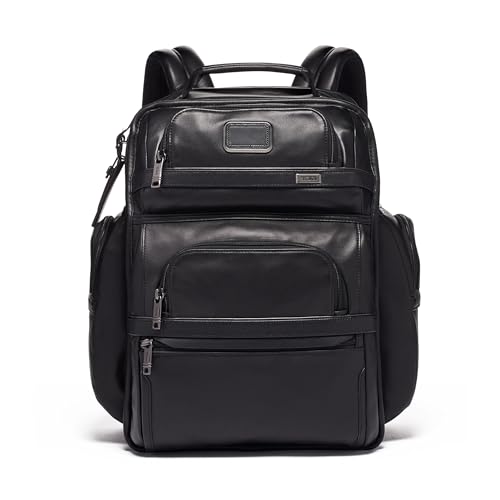 TUMI - Alpha Brief Pack - 15" Laptop Backpack with Padded Adjustable Straps - Stores Laptop, Tablet, Toiletries, Snacks, Ipad - Black Leather