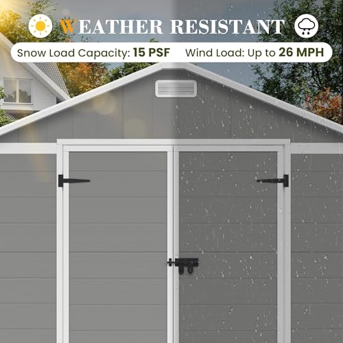 UDPATIO Outdoor Storage Shed 6 x 6 FT, Resin Garden Sheds with Floor Plastic Patio Outdoor Storage Shed with Lockable Door for Tool, Bike, Garbage Gray White