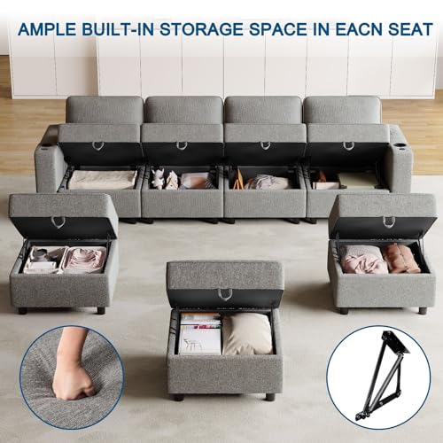 Multifunctional Sleep Sofa Bed,Modular Sectional Sofa, Couches for Living Room with Storage, Armrest with Power Grommet and Cup Holder, Wireless Charging Stand & LED Light Included