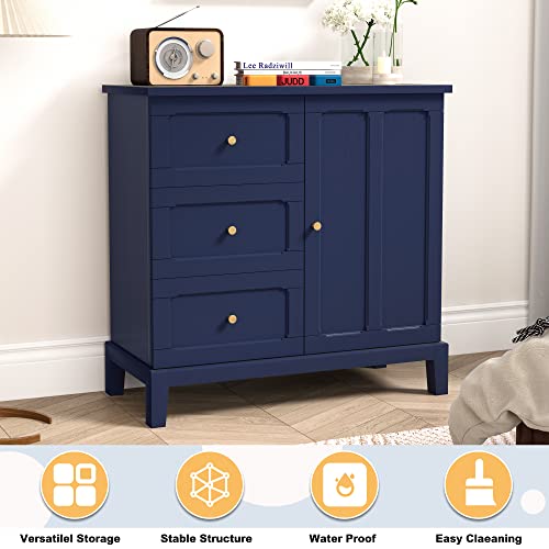 HLR Accent Cabinet with 3 Drawers and Door, Wooden Storage Cabinet with Shelves, Sideboard for Living Room, Entryway, Green