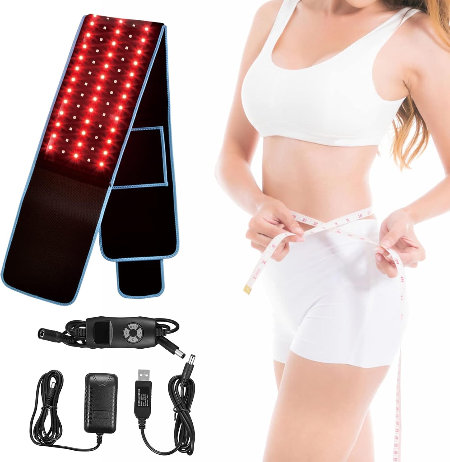 Red Infrared Light Therapy Device, Waist Belt,660nm LED Red Light and 850nm Near-Infrared Light are Used for Pain Relief and Muscle Relaxation,Red Light Therapy for Body(Blue）.