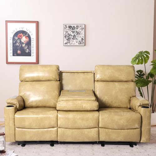 Power Reclining Sofa, Electric 3-Seat Dual Recliner Sofa with USB Ports, Cup Holders, Wall Hugger Sofa & Couch for Living Room Home Theater Apartment RV (Brown)
