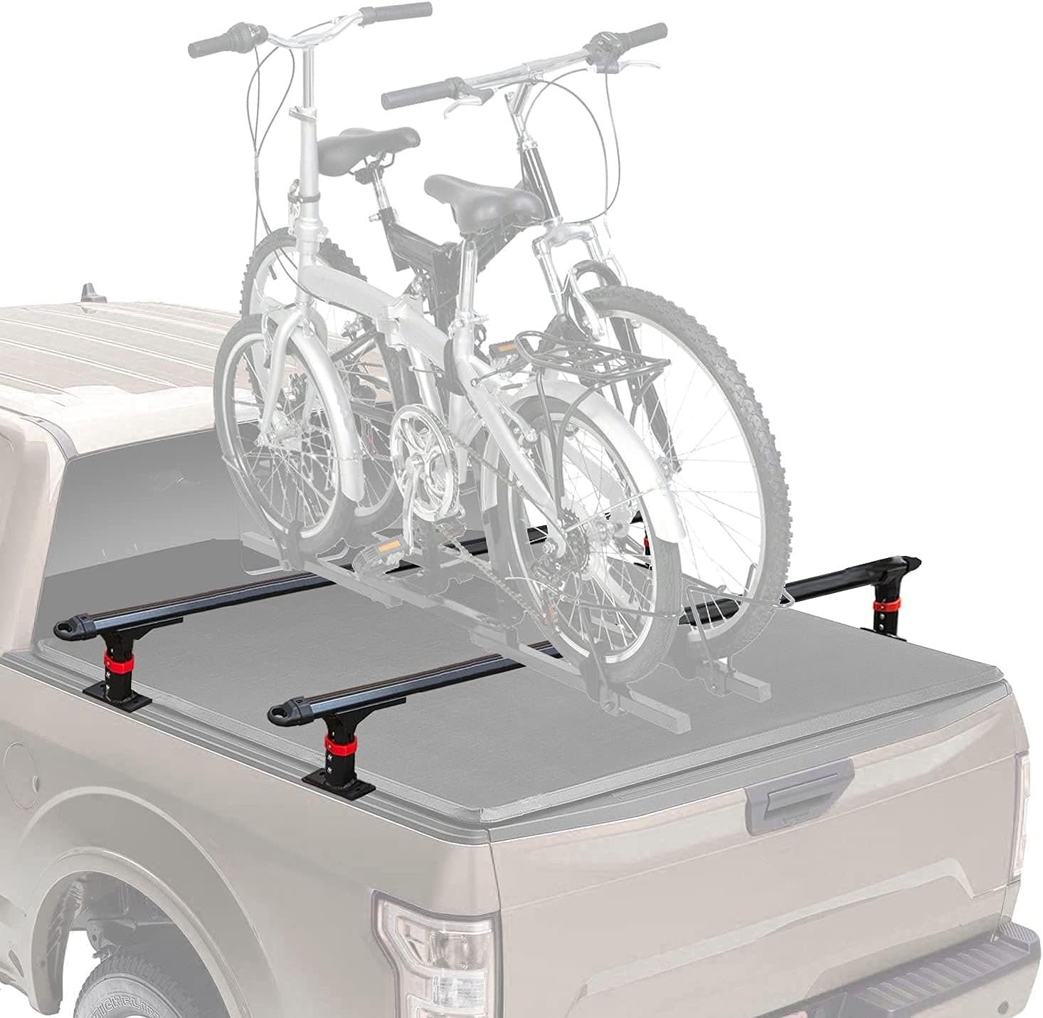 TMS Universal Aluminum Truck Bed Tonneau Cover Rack Crossbars Low Profile 2 Bars Set for Kayaks Bike Rack Rooftop Tent Camper Shells RVs