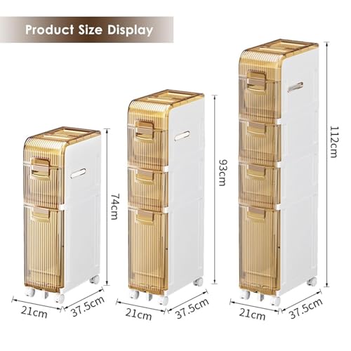 Narrow Bathroom Floor Storage Cabinet with Multi-layer Drawers Universal Wheels, Tall Slim Bathroom Storage Unit Free Standing Storage Cabinet for Small Spaces, Gaps, Kitchen, Hallway ( Size : 93cm )
