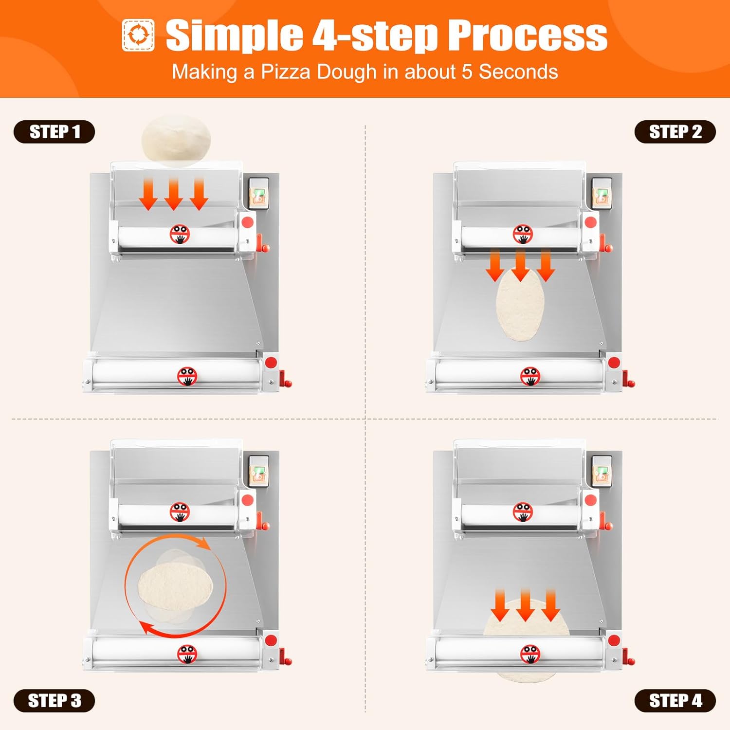 15 Inch Pizza Press Machine Commercial Dough Roller Sheeter Automatic Large Pasta Maker Machine 370W Electric Pizza Dough Sheeter for Noodle Pizza Bread and Pasta Maker Equipment Thickness 0.7-5.4mm