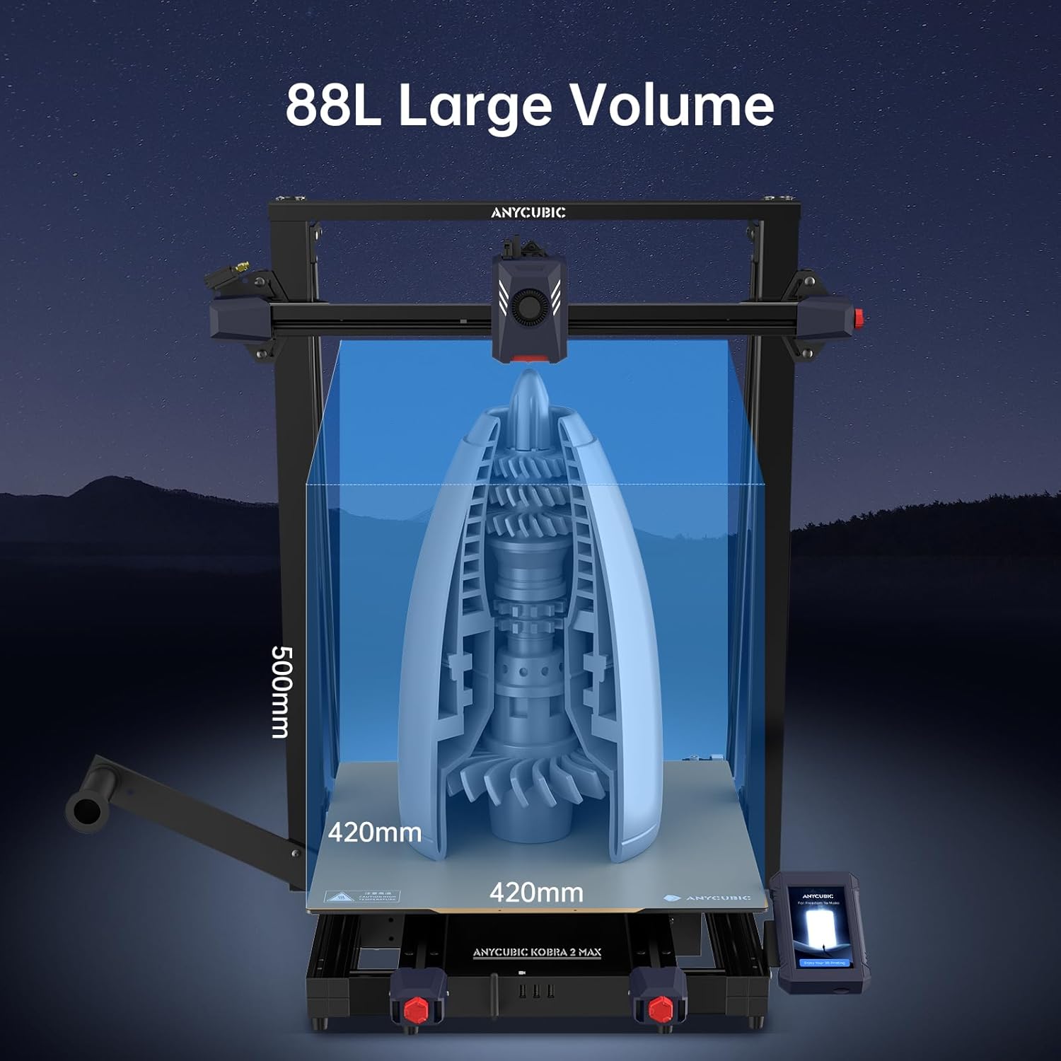 Anycubic Kobra 2 Max 3D Printer, 88L Large 500mm/s Printing Volume with Auto Leveling, Vibration Compensation & Flow Control for Enhanced Print Quality