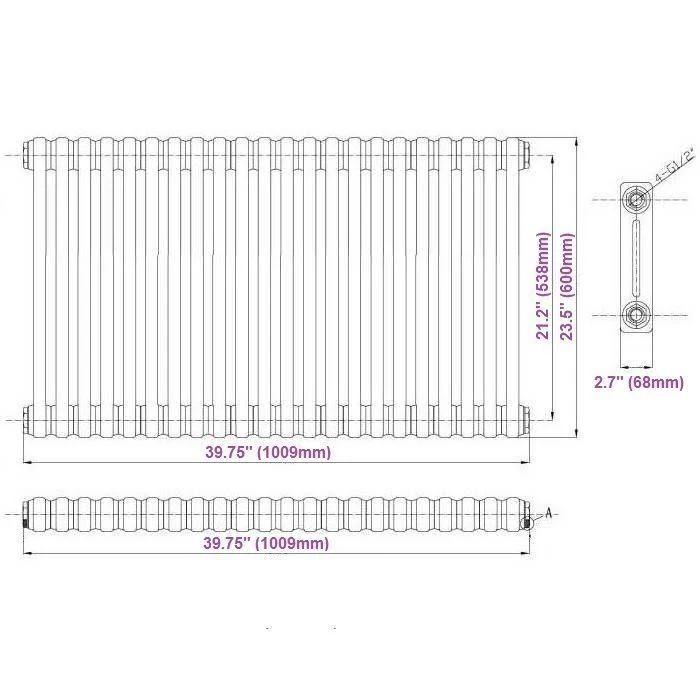 Traditional Column RADIATOR, Cast Iron Style, 23.5x22 x 39x22 in White Finish NAHB0088