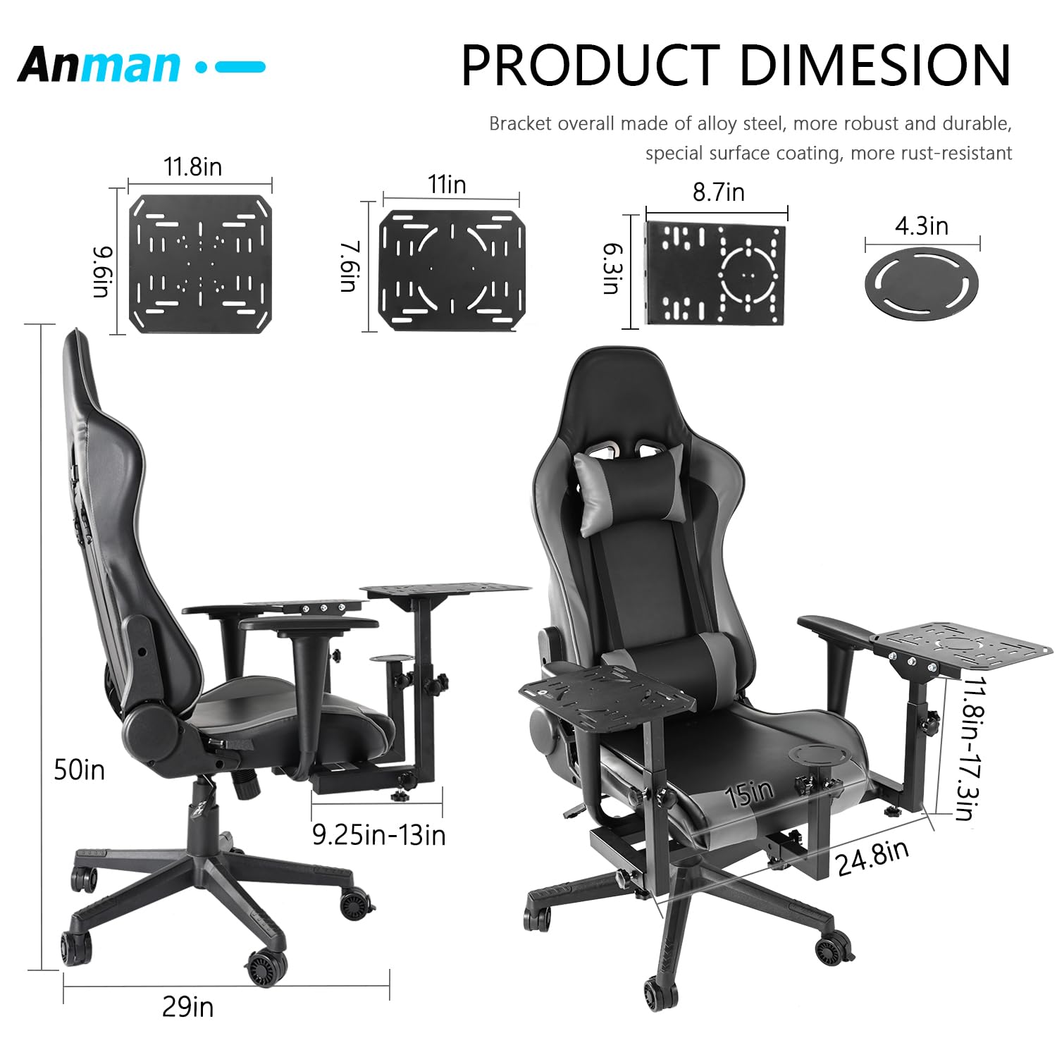 Anman Multifunctional Flight Racing Simulator Cockpit Joystick/Hotas Mount with Chair Fit for Thrustmaster A10C Hotas Warthog Logitech X56 X52 race car seat Adjustable Racing Steering Wheel Mount