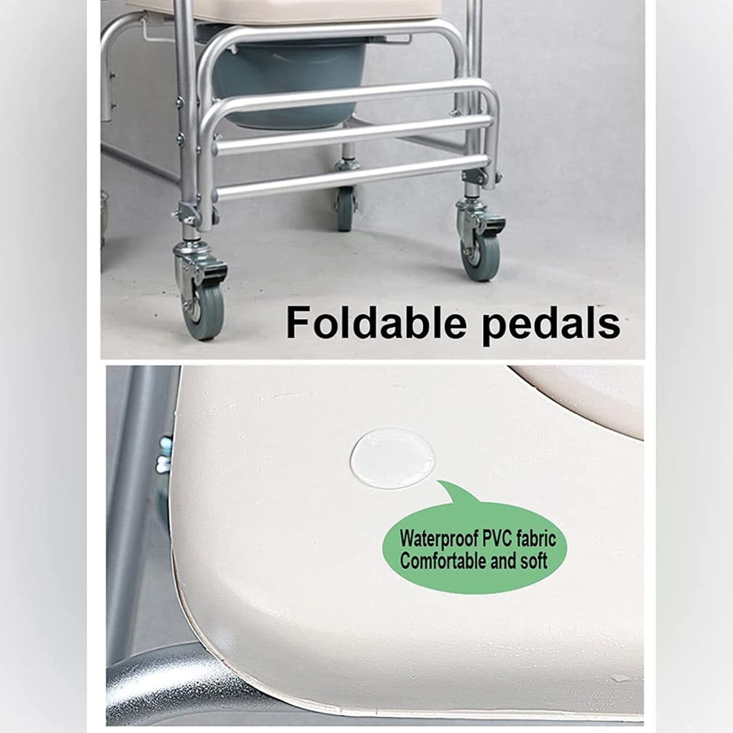 KOHARA Shower Commode Chair with Wheels, 3 in 1 Shower Wheelchair for Toilet with Anti Skid Arms 4 Locking Casters Detachable Bucket Shower Chair for Elder Disabled Nursing U (O)