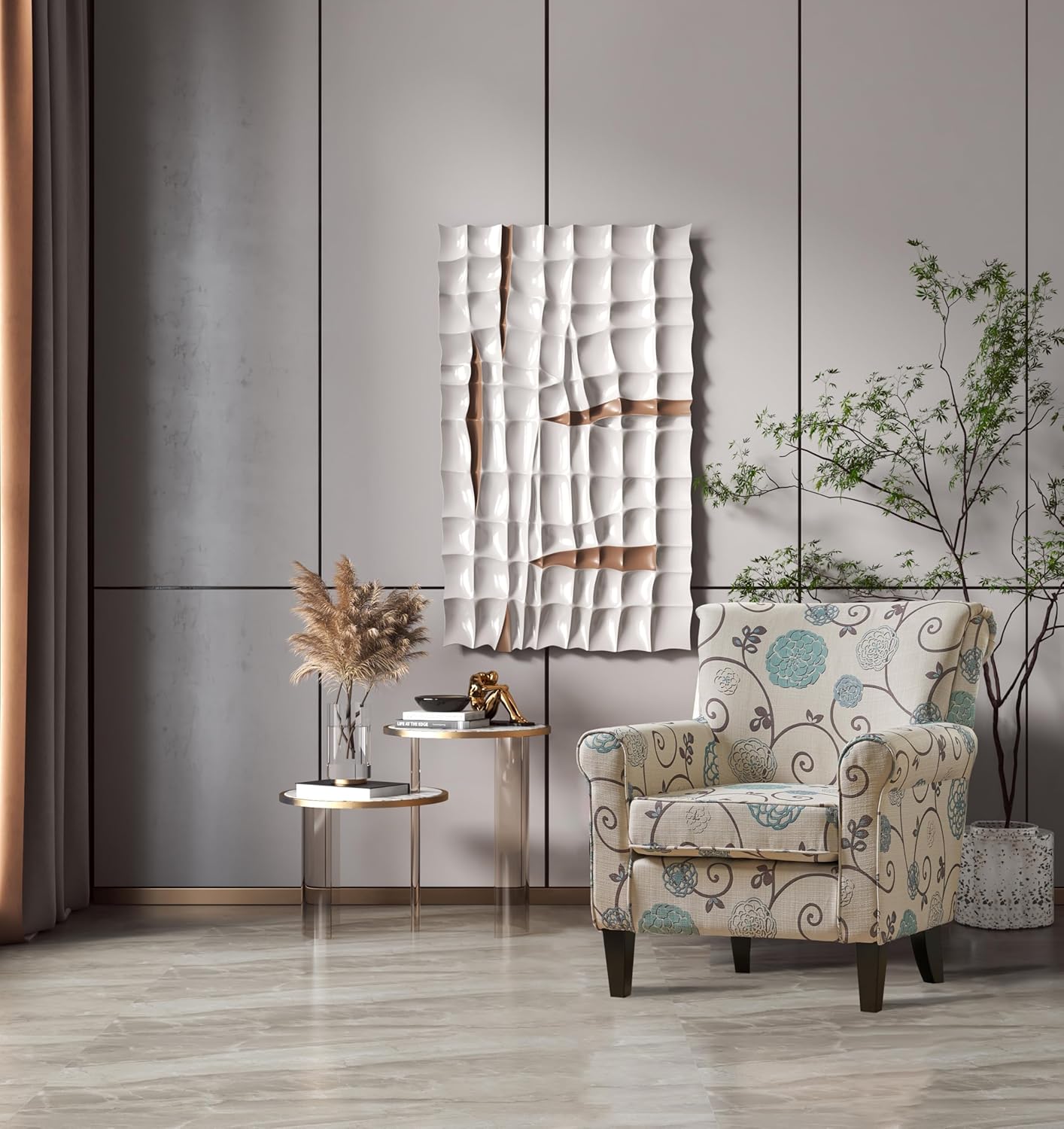 Millies Patterned Fabric Sofa, Modern Chic Couch,Living Room Armchair with Wooden Metal Legs for Bedroom Living Reading Room,White/Blue Crushed Floral Sofa