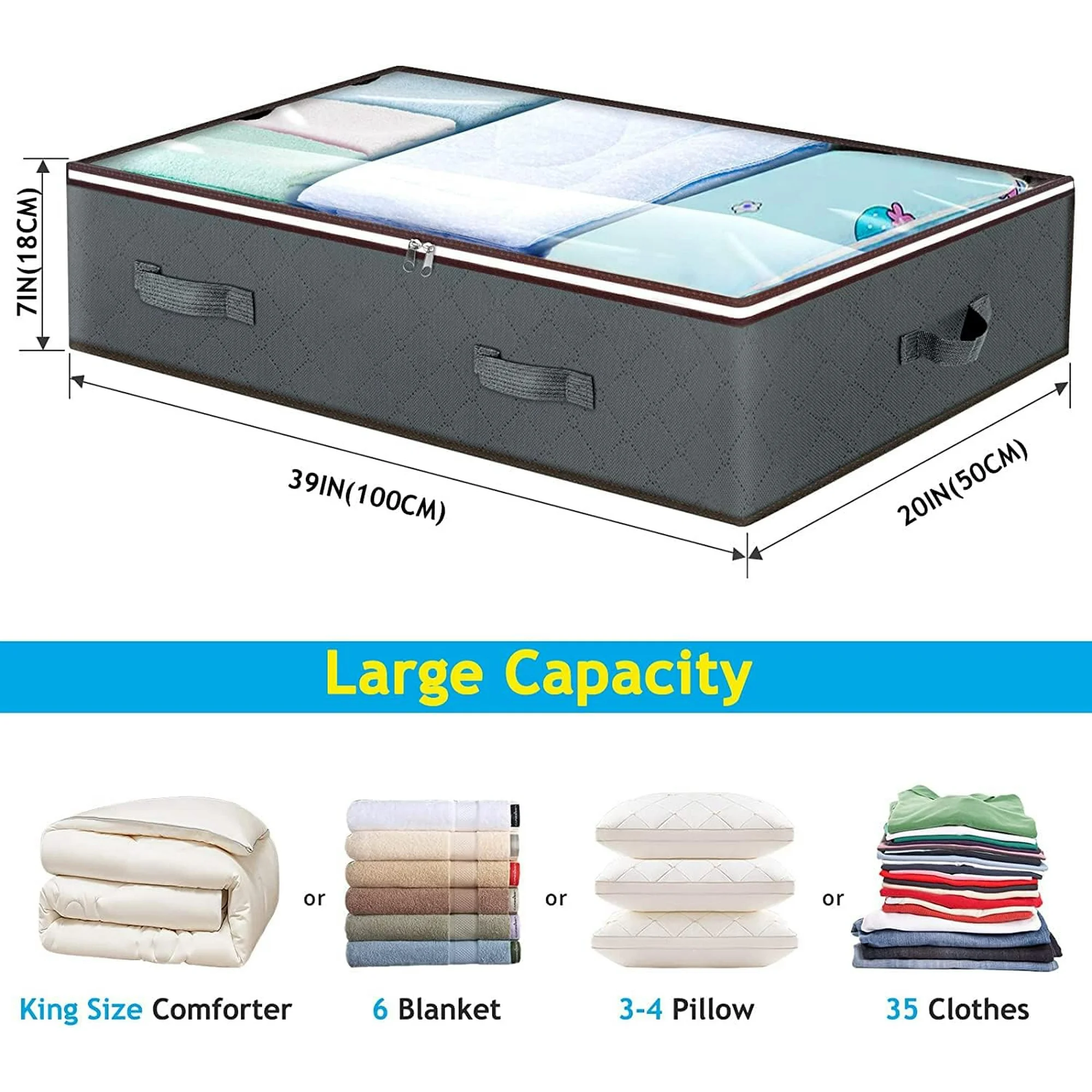 UniMall 90L Under Bed Storage Containers,Large Capacity Underbed Storage Bags Organizer,Thick Fabric Storage Bins with Clear Window and Reinforced Handles for Blanket Comforter Bedding Clothes,8 Pack