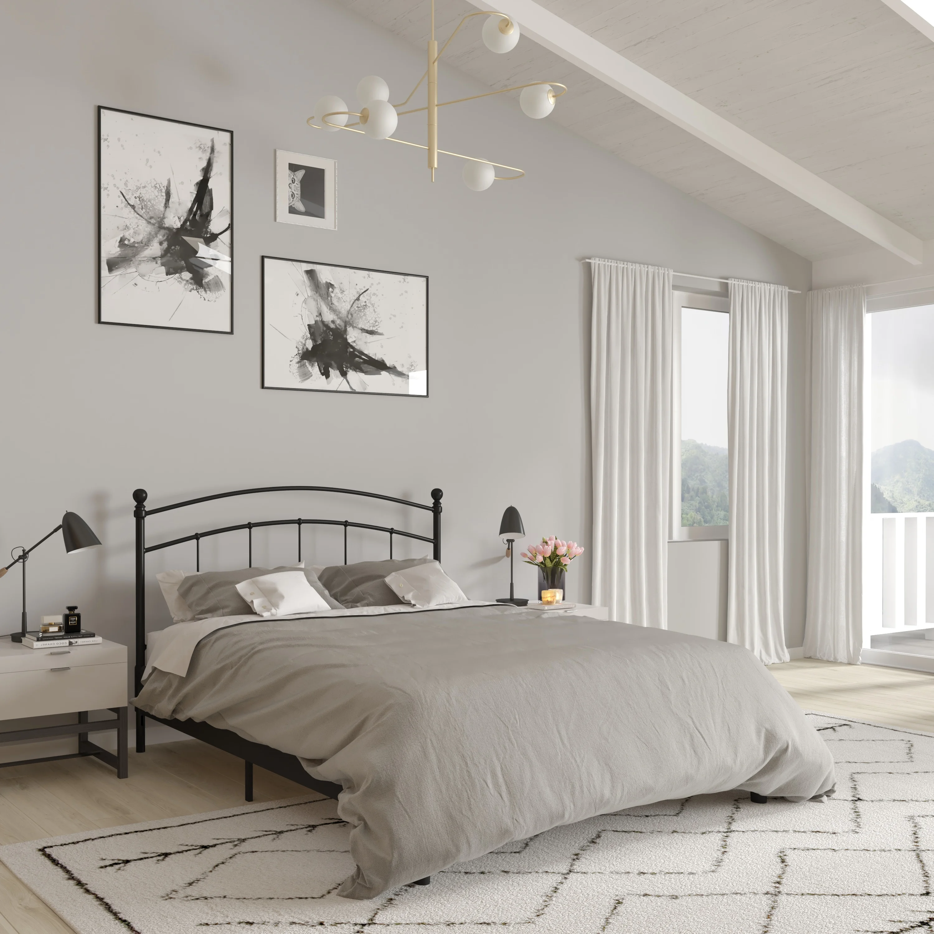 Merrick Lane Metal Queen Size Headboard Contemporary Arched Headboard With Adjustable Rail Slots