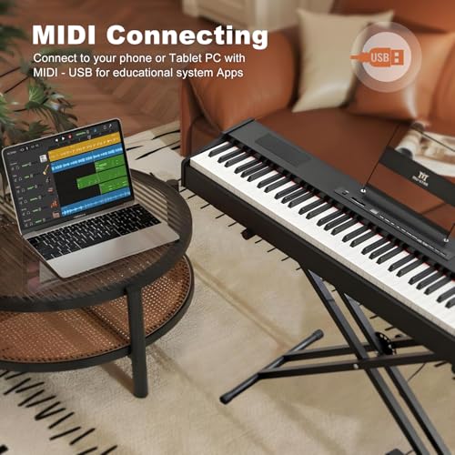 MUSTAR Digital Piano 88 Key Weighted Keyboard Hammer Action, MDP-1200 Weighted Keyboard with Stand, Full Size Electric Piano Keyboard 88 Keys with for Beginners, Portable Case, Sustain Pedal, Black