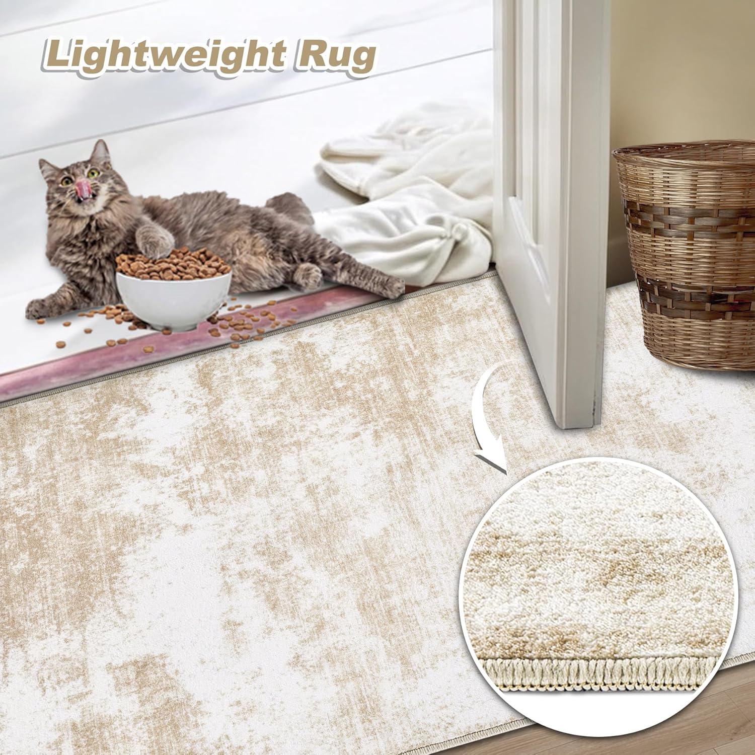 Area Rug Washable Rug 8x10: Large Modern Abstract Living Room Rug Anti-Slip Backing Stain Resistant Soft Indoor Carpet for Bedroom Kitchen Dining Room Table Home Office(Beige,8'x10')