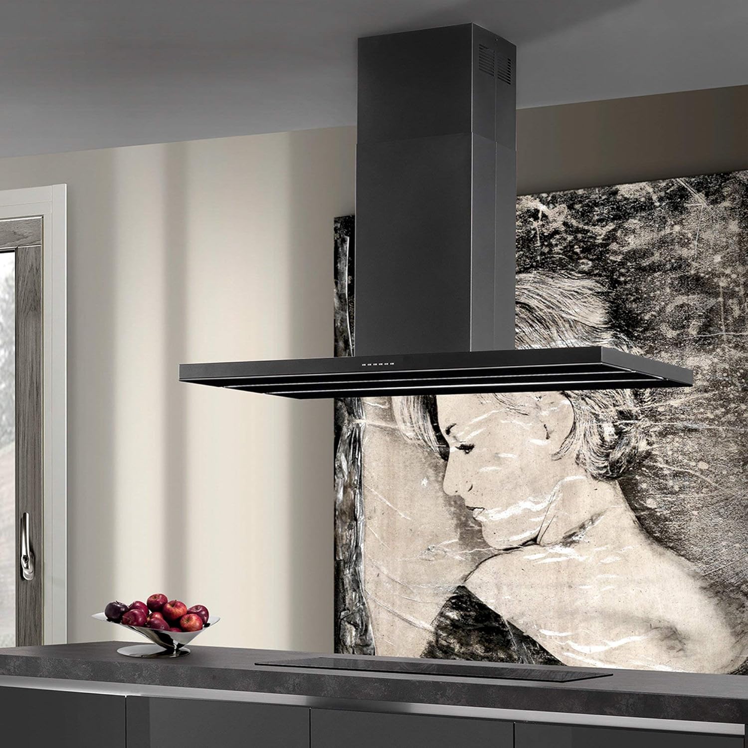 Futuro Futuro Range Hood 36" 940-CFM | Viale Black | Island-Mount Stainless Steel Vent Hood | Modern Italian Exhaust Hood | LED, Ultra-Quiet with Blower