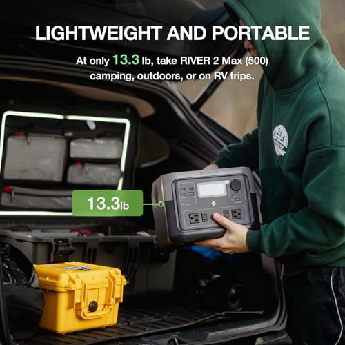 EF ECOFLOW Portable Power Station RIVER 2 Max 500, 499Wh LiFePO4 Battery/ 1 Hour Fast Charging, Up To 1000W Output Solar Generator (Solar Panel Optional) for Outdoor Camping/RVs/Home Use