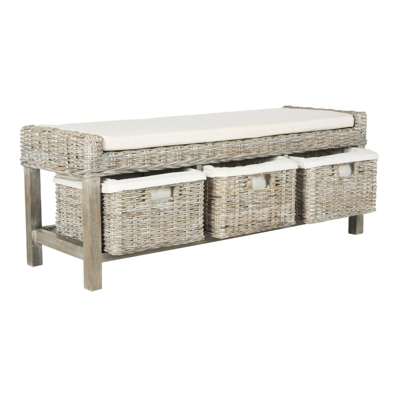 SAFAVIEH Kobutsu Coastal Mango Wood Storage Bench, White