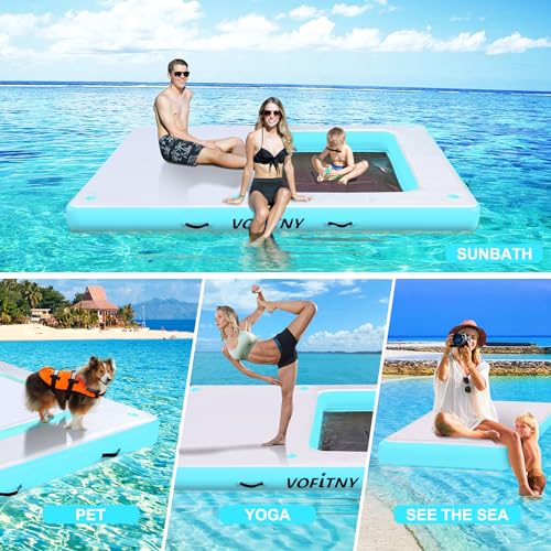 VOFiTNY Inflatable Floating Dock, Swim Platform Floating Dock for Lakes, Lake Floats for Adults, Island Raft Mat for Lake Beach Ocean, Non-Slip Surface
